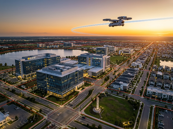 Lake Nona Master-Planned Modern Development Aerial and Electric Vertical flight path